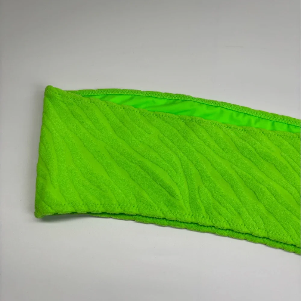 Triangl Bandeau Bikini Top Neon Green Terry Zebra Texture Size Small+